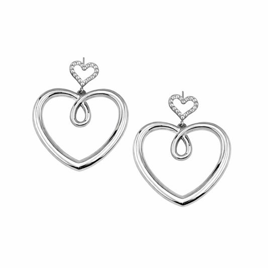 Brinco coração vazado com brilhantes